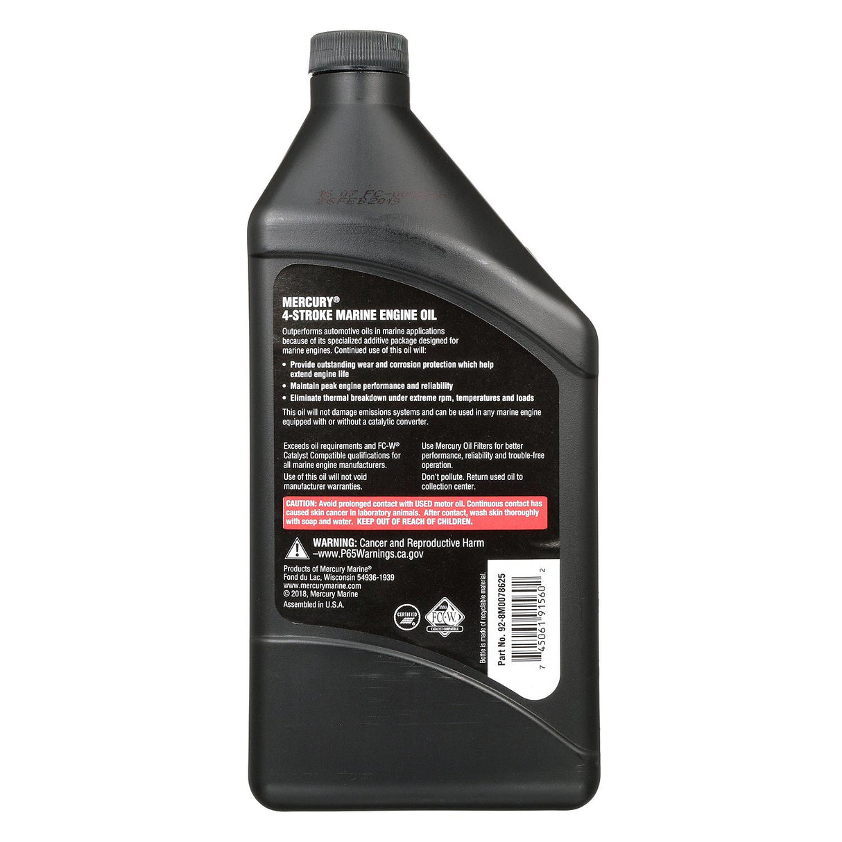 Mercury FC W 10W 30 Marine Engine Oil - Quart - 92-8M0078625