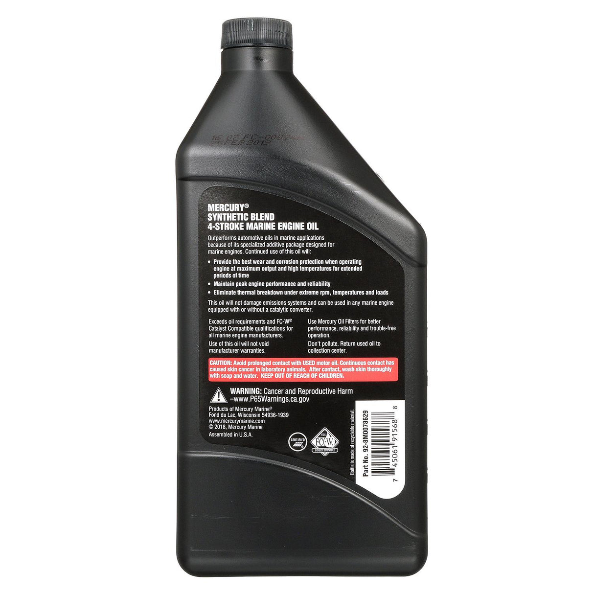 Mercury Synthetic Blend 4 Stroke 25W 40 Marine Oil - Quart - 92-8M0078629