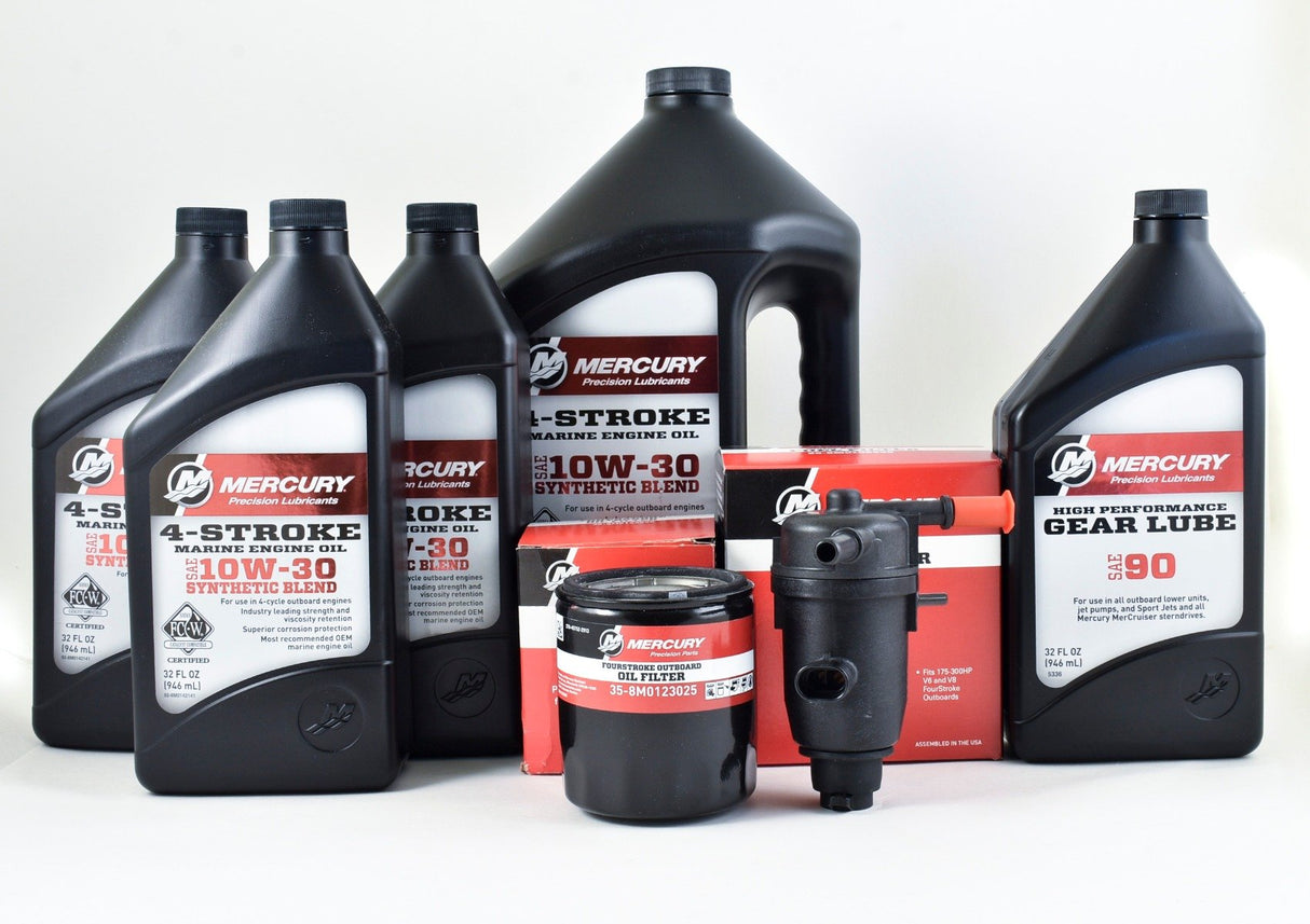 Mercury 175 - 300 HP V6 (3.4L) & V8 (4.6L) Four Stroke 100 Hour Service Kit 10W-30 Synthetic Blend - 8M0149929