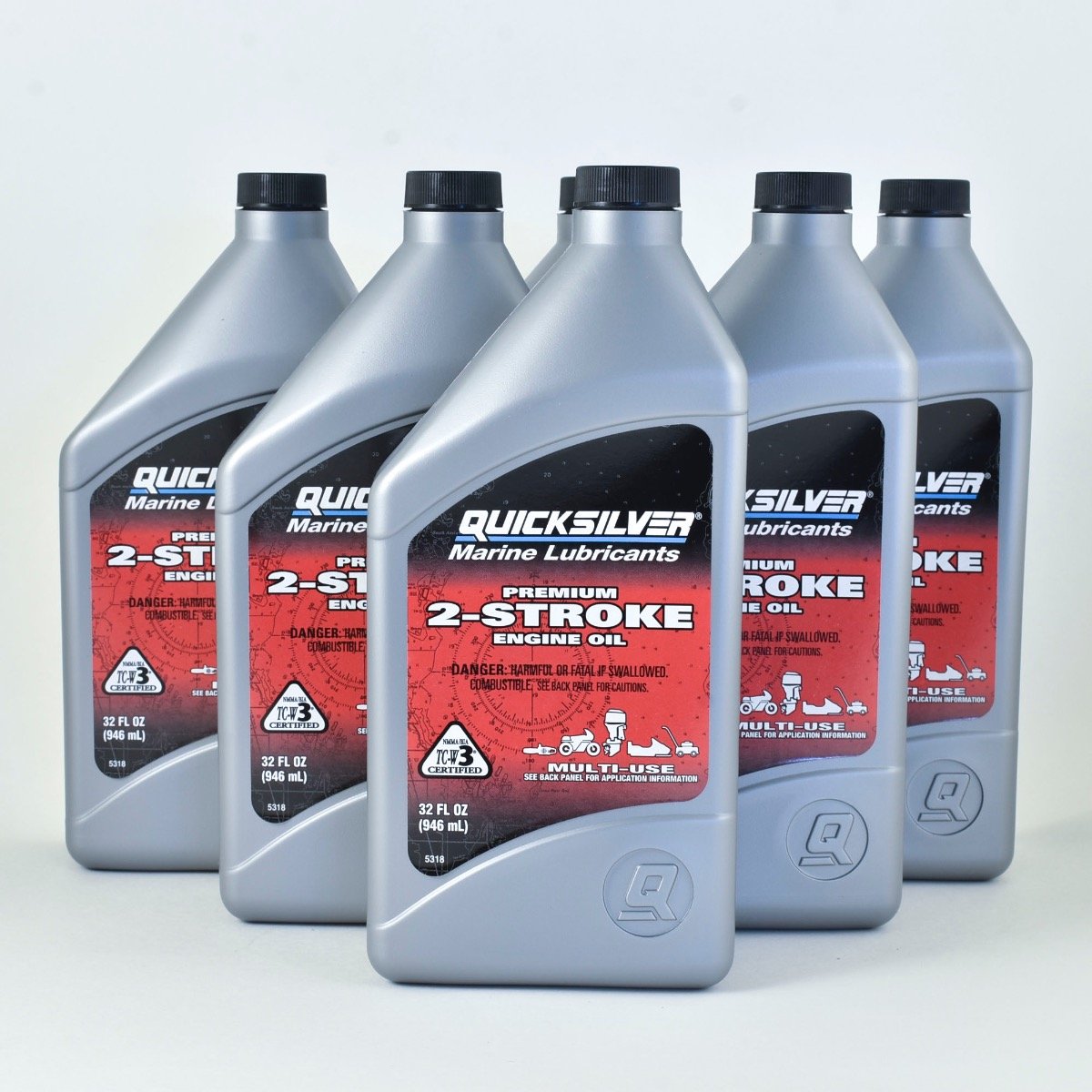 Quicksilver 2-Stroke Premium TCW3 Marine Engine Oil - Quart -  92-858021Q01 - 6 Pack