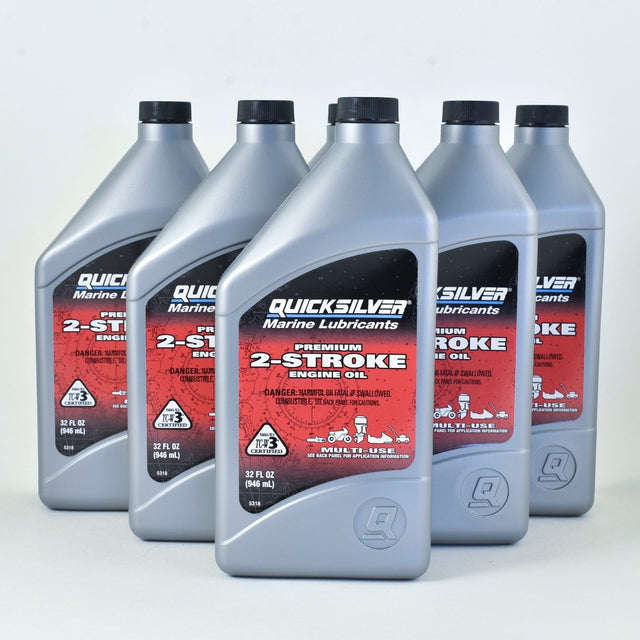 Quicksilver 2-Stroke Premium TCW3 Marine Engine Oil - Quart -  92-858021Q01 - 6 Pack