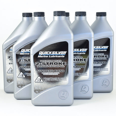 Quicksilver 2-Stroke Premium Plus TCW3 Synthetic Blend Marine Engine Oil - Quart-  92-858026Q01 - 6 Pack