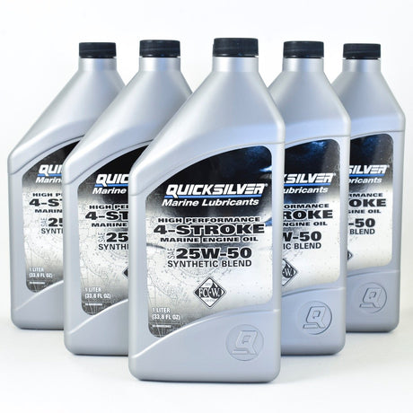 Quicksilver 4?Stroke Marine Engine Oil High Performance Synthetic Blend 25W50 - Quart - 92-8M0053662 - 6 Pack