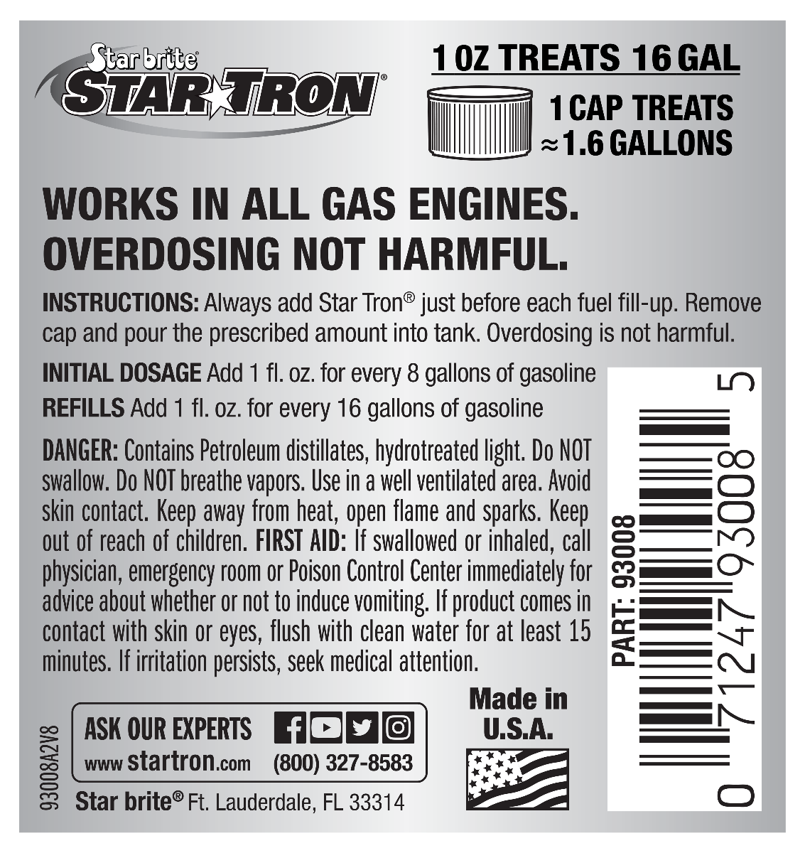 Starbrite - Star Tron Gas Additive - Concentrated Gas Formula - 8 oz - 93008