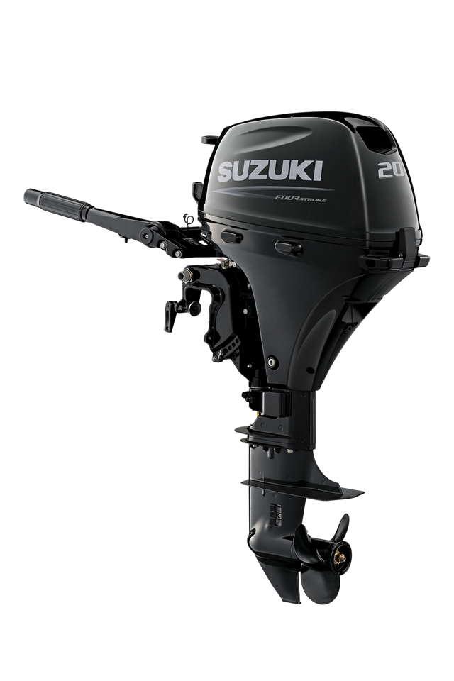 Suzuki Portable DF20ATHL Outboard - 20" Shaft | Tiller Handle | Electric Start | Power Tilt | 20 HP | 122 Lbs | Nebular Black