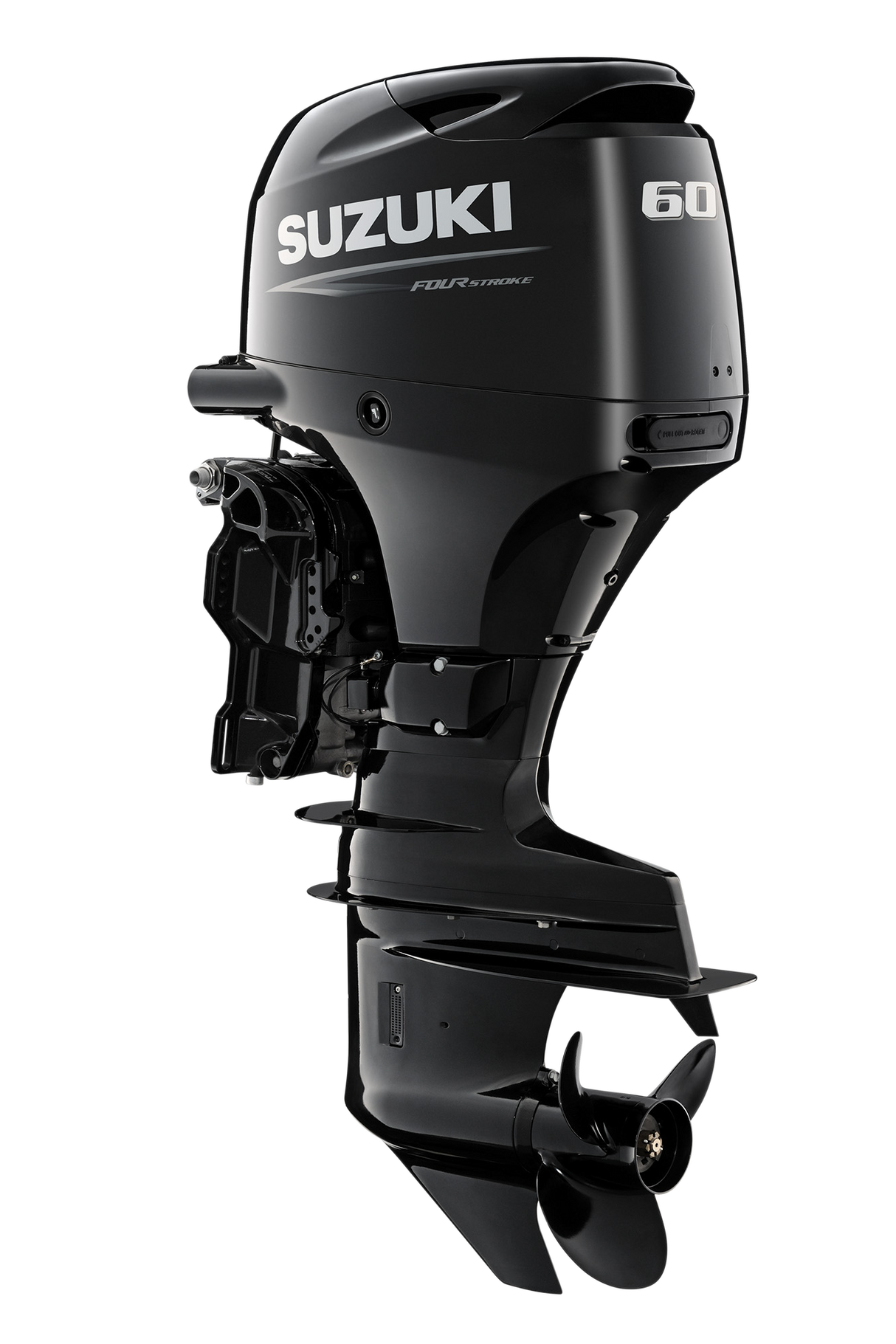 Suzuki Mid-Size DF60ATHL Outboard - 20" Shaft | Tiller Handle | Electric Start | Power Trim & Tilt | 60 HP | Nebular Black