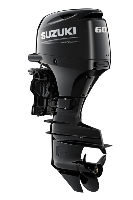 Suzuki Mid-Size DF60ATHL Outboard - 20" Shaft | Tiller Handle | Electric Start | Power Trim & Tilt | 60 HP | Nebular Black