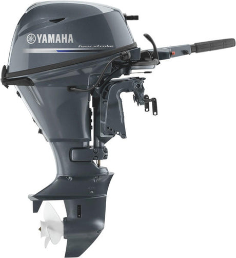Yamaha F15LEHA Outboard - 20-Inch Shaft | 2-Cylinder | Tiller Handle | Electric Start | Manual Tilt | Gray