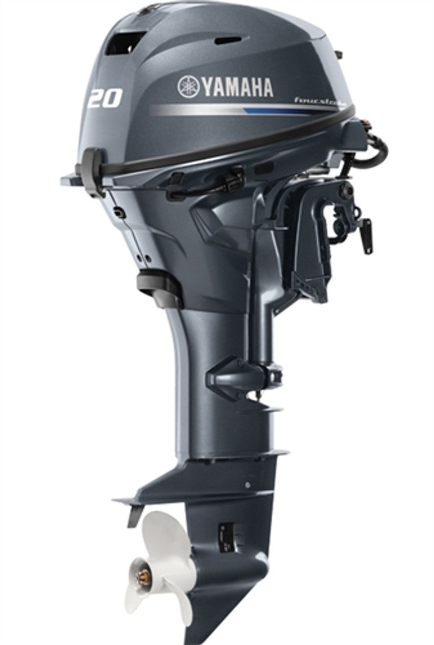 Yamaha F20LWB Outboard - 20-Inch Shaft | Tiller Handle | Manual Start | Manual Tilt | DEC | Gray
