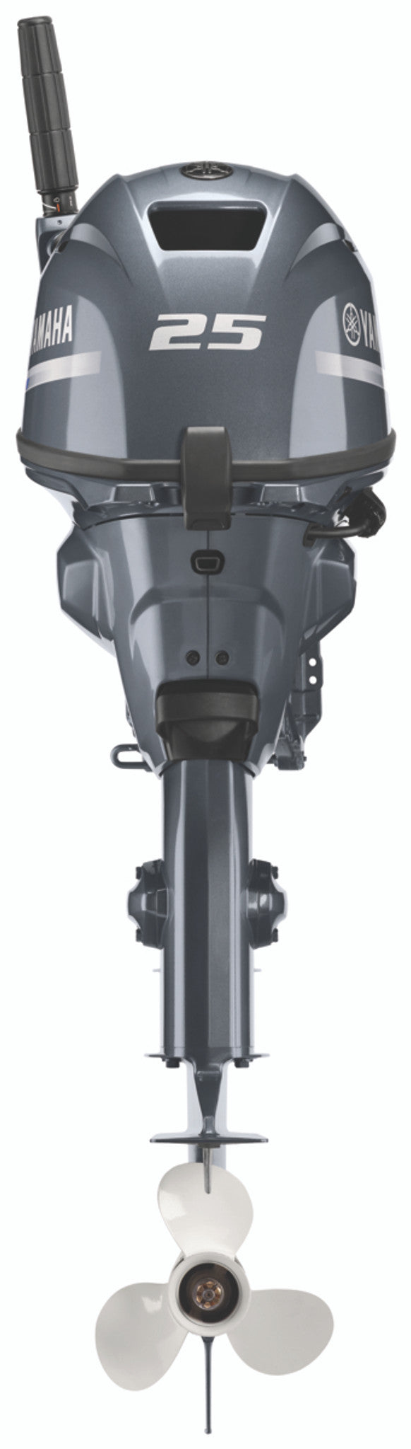 Yamaha F25SWTHC Outboard - 15-Inch Shaft | 2-Cylinder | Tiller Handle | Electric & Manual Start | Power Trim and Tilt | Gray