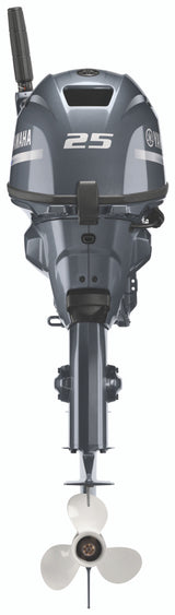 Yamaha F25SWTHC Outboard - 15-Inch Shaft | 2-Cylinder | Tiller Handle | Electric & Manual Start | Power Trim and Tilt | Gray