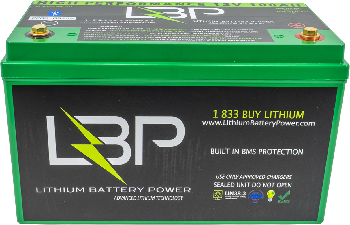 Lithium Battery Power - 12v 108Ah (High Performance) Lithium Battery with Bluetooth Monitoring