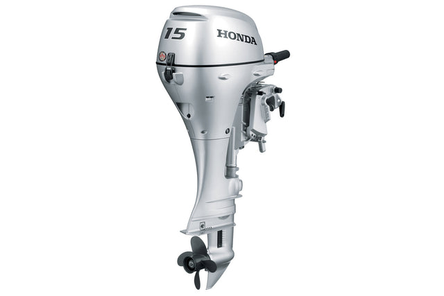 Honda BF15D3LHS Outboard - 20" Shaft | Electric Start | 12A Charging | Tiller | Silver