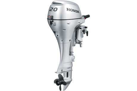 Motor fueraborda Honda BF20D3LHT - Eje de 20" | Arranque eléctrico | Inclinación asistida | Caña del timón | Plateado