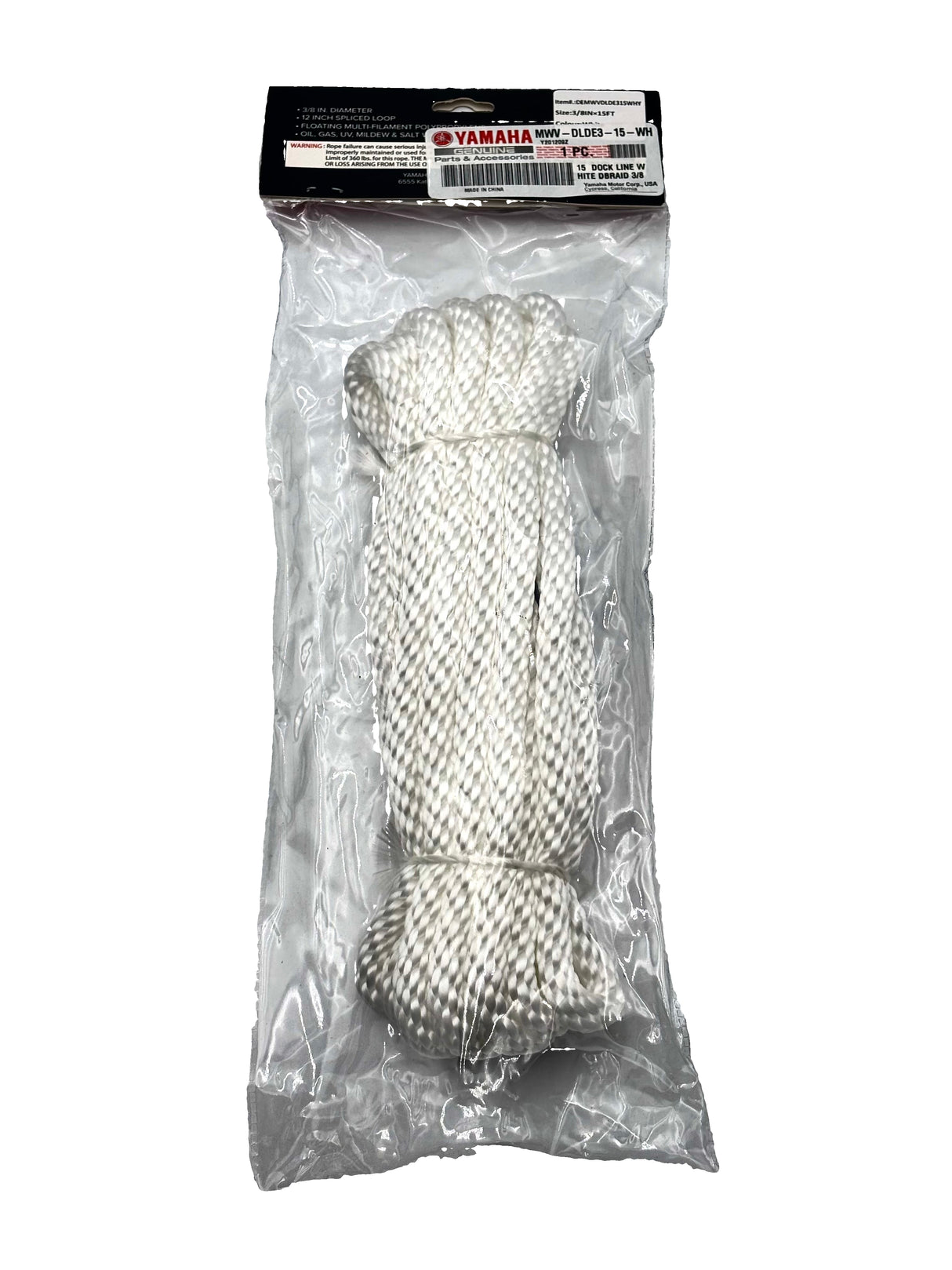 Yamaha - 15' Dock Line White Dbraid 3/8 - MWV-DLDE3-15-WH