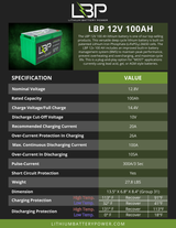 Lithium Battery Power - 12v 100Ah Lithium Battery with Bluetooth Monitoring