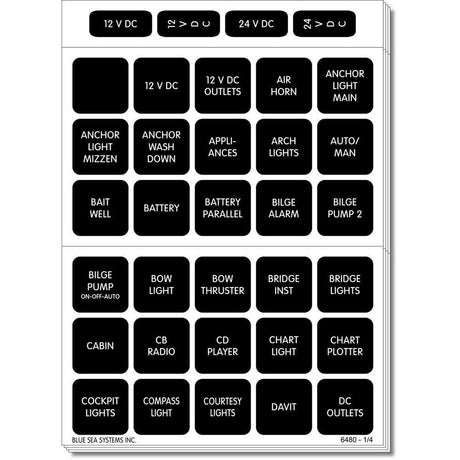 Blue Sea 4218 Square Format Label Set for Battery Management Panels - 30 - 4218