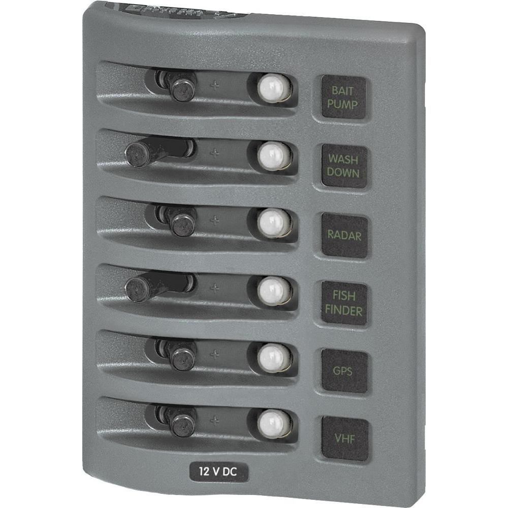 Blue Sea - Weather Deck Water Resistant Circuit Breaker Panel - 6 Position - Grey - 4376