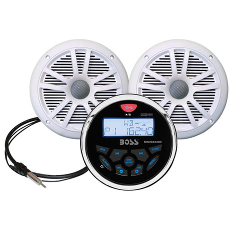 Boss Audio - MCKGB350W.6 Combo - Marine Gauge Radio with Antenna & 2 6.5" Speakers - White - MCKGB350W.6