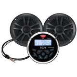 Boss Audio - MCKGB350B.6 Combo - Marine Gauge Radio with Antenna & 2 6.5" Speakers - Black - MCKGB350B.6