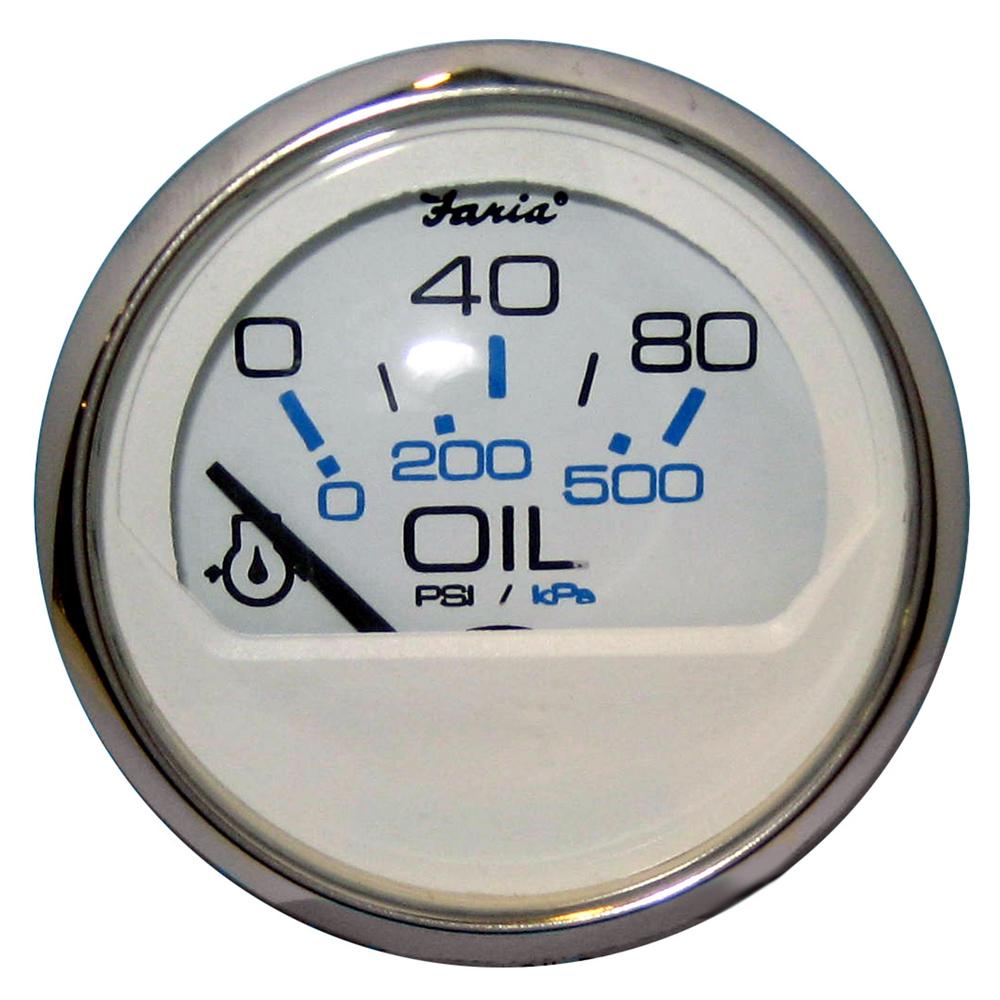 Faria Chesapeake White SS 2" Oil Pressure Gauge - 80 PSI - 13802