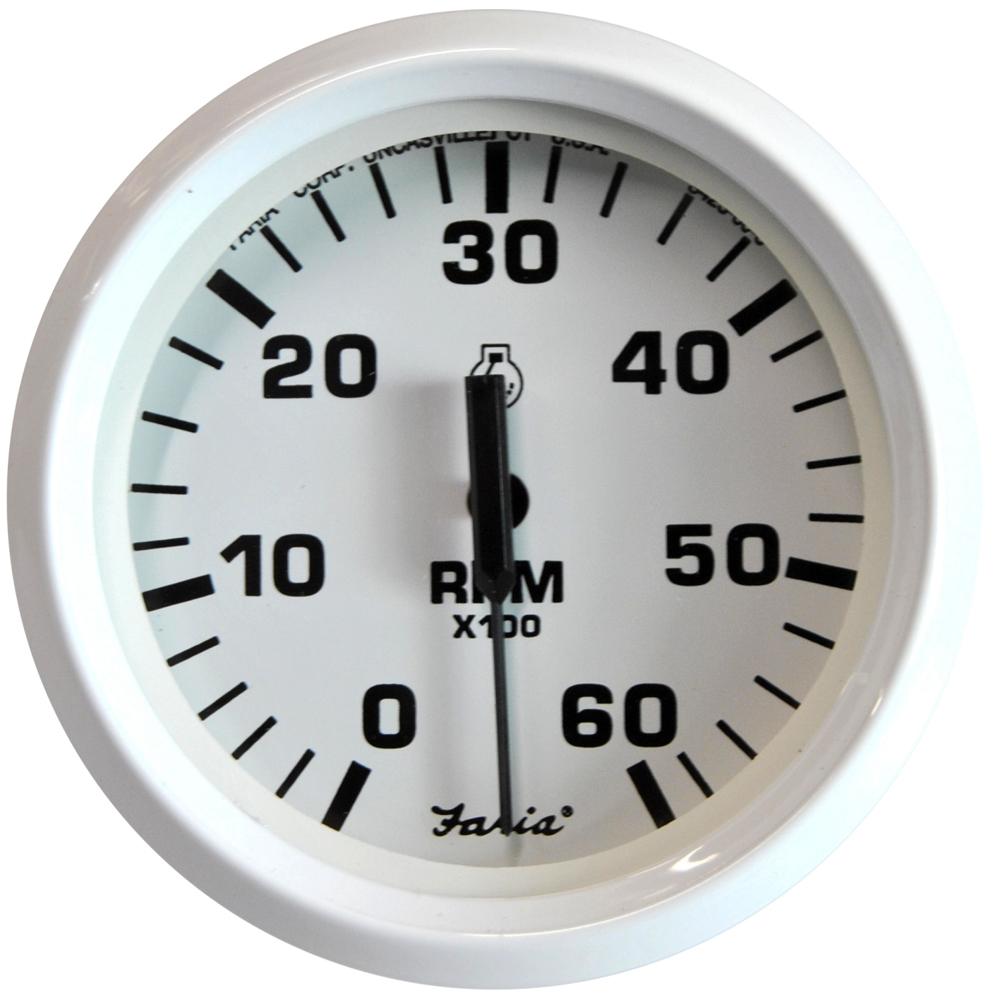 Faria Dress White 4" Tachometer - 6000 RPM (Gas) (Inboard & I/O) - 33103