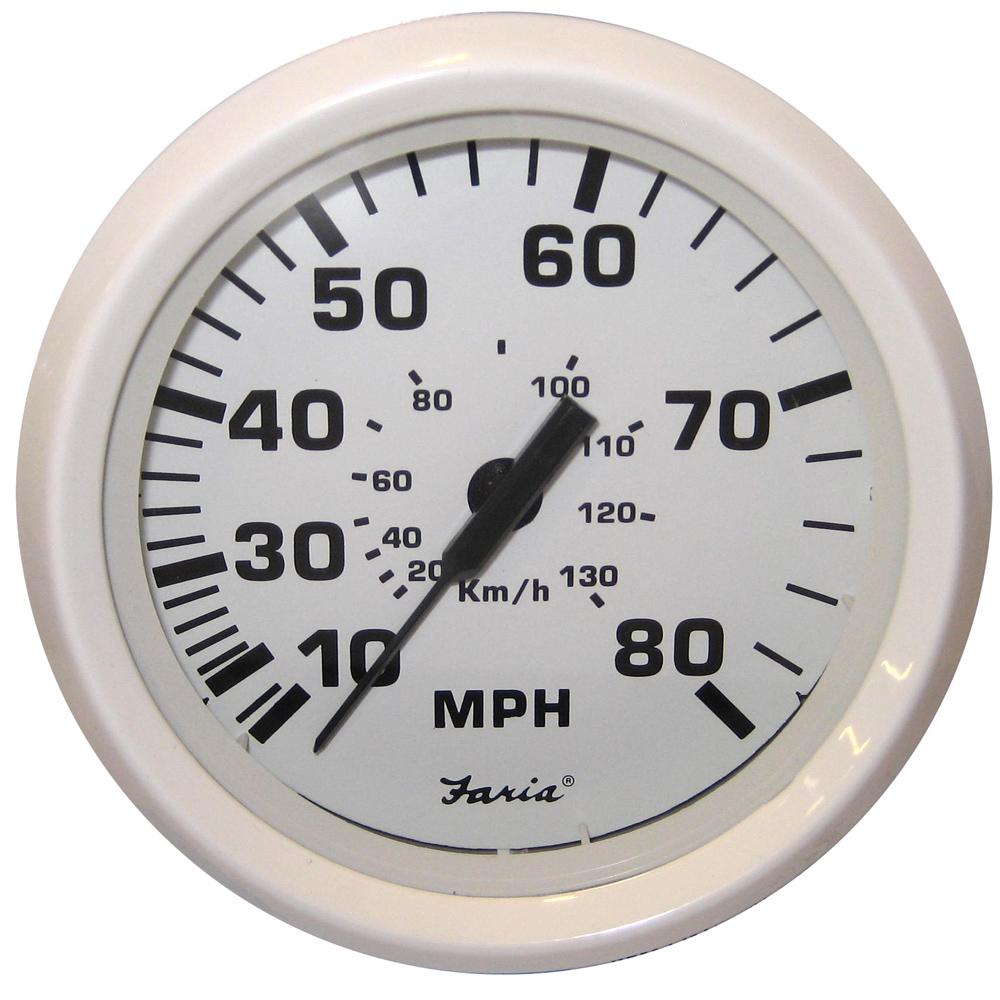 Faria Dress White 4" Speedometer - 80MPH (Pitot) - 33113