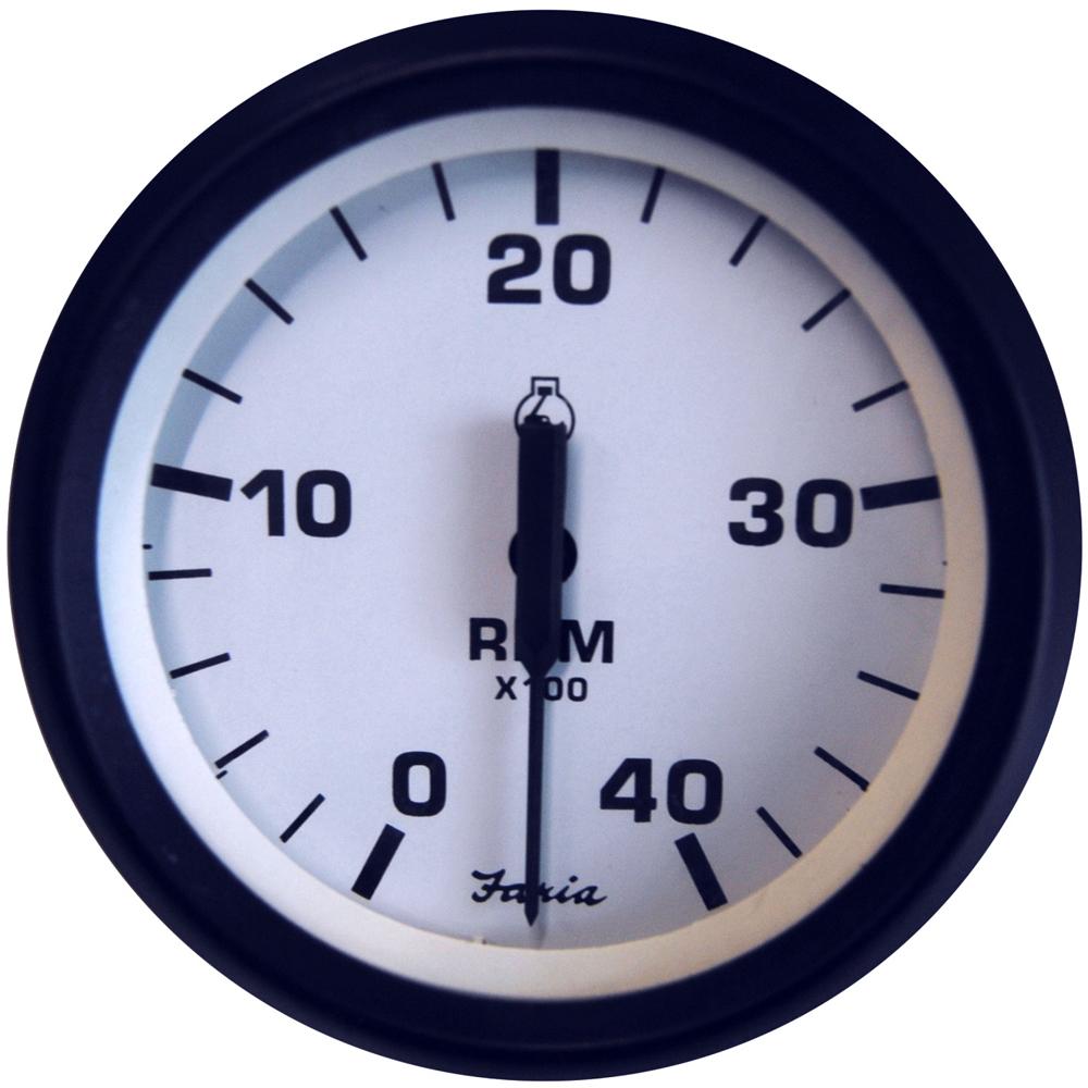 Faria Euro White 4" Tachometer 4000 RPM (Diesel) (Mechanical Takeoff & Var Ratio Alt) - 32942