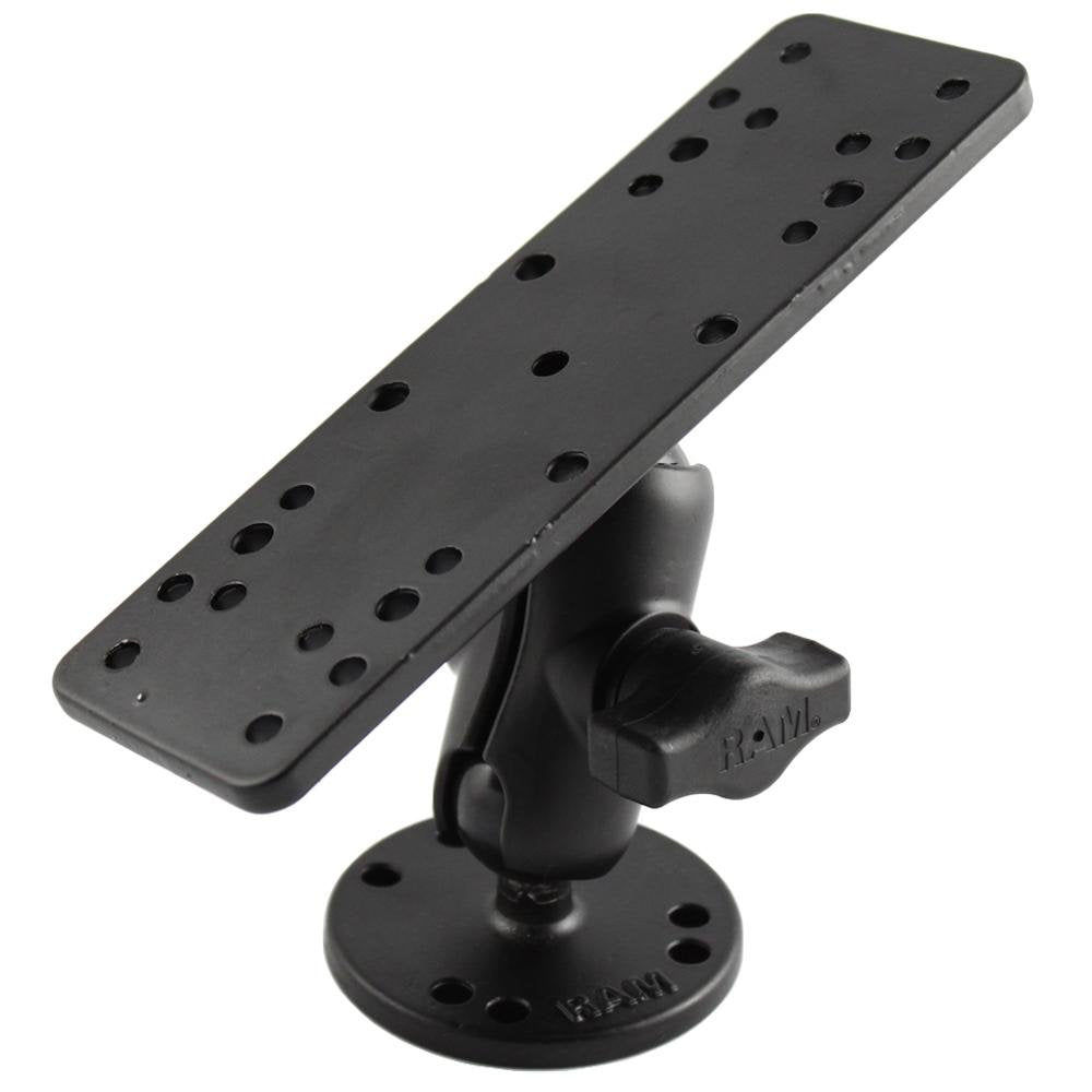 RAM Mount - 1" Diameter Ball Mount with Short Double Socket Arm,  6.25" x 2" Rectangle Base & 2.5" Round Base (AMPS Pattern) - RAM-B-111U-A