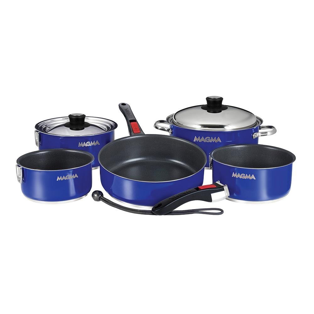 Magma Nesting 10-Piece Induction Compatible Cookware - Cobalt Blue Exterior & Slate Black Ceramica Non-Stick Interior - A10-366-CB-2-IND