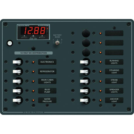 Blue Sea 8403 DC Panel 13 Position w/ Multimeter - 8403