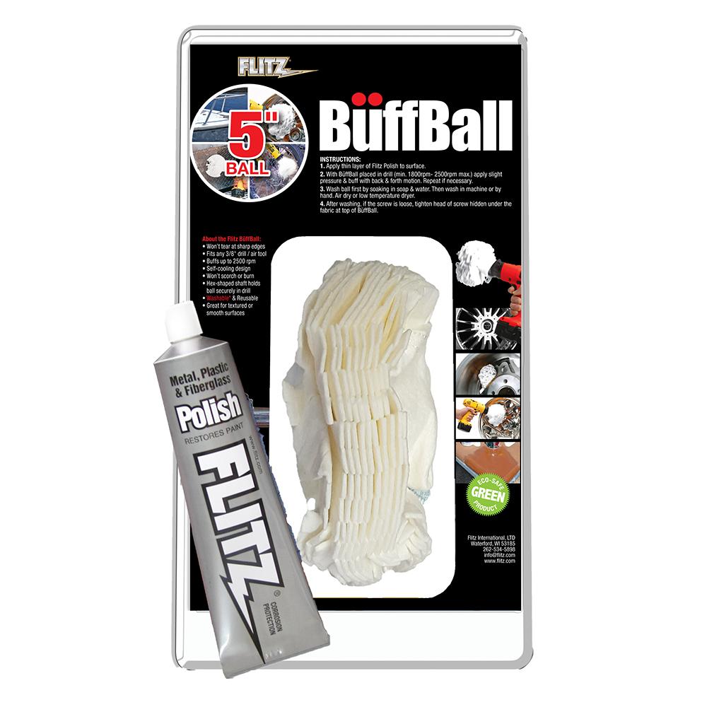 Flitz Buff Ball - Large 5" - White w/1.76oz Tube Flitz Polish - PB 101-50