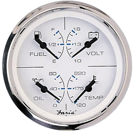 Faria Chesapeake SS White 4" Multifunction 4-in-1 Combination Gauge w/Fuel, Oil, Water  Volts - 33851