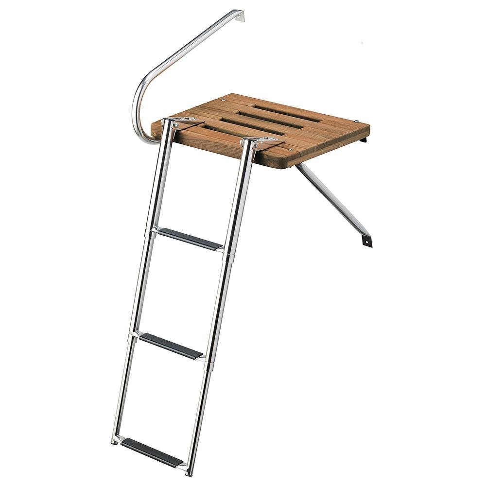 Whitecap Teak Swim Platform w/3-Step Telescoping Ladder f/Boats w/Outboard Motors - 68902