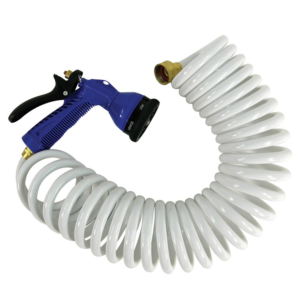 Whitecap - Coiled Hose w/Adjustable Nozzle - 25' - White - P-0441