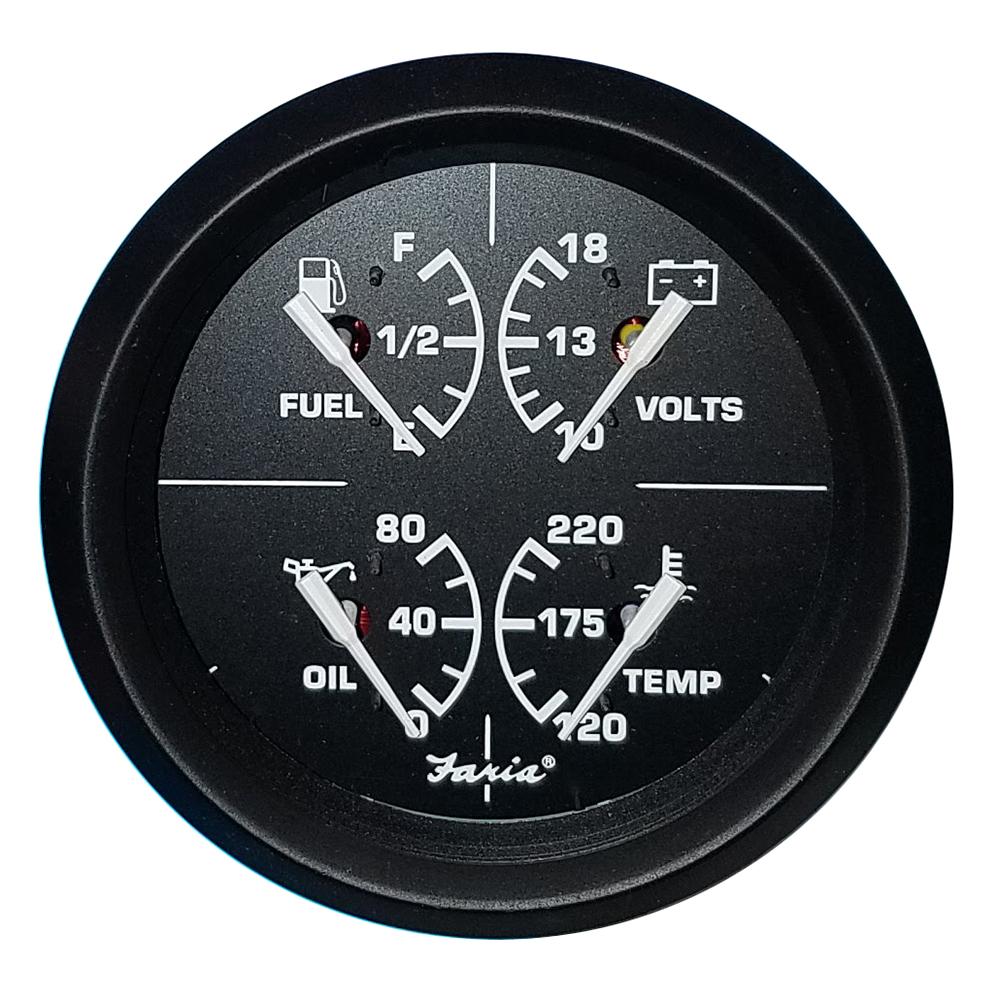 Faria 4" 4-in-1 Multifunction Gauge - Voltmeter (10-16) Fuel Level - Oil PSI (80 PSI) - Water Temp (100-250F) - 32851