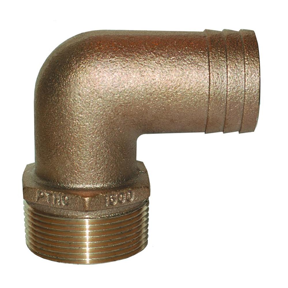 GROCO 1" NPT x 1" ID Bronze 90 Degree Pipe to Hose Fitting Standard Flow Elbow