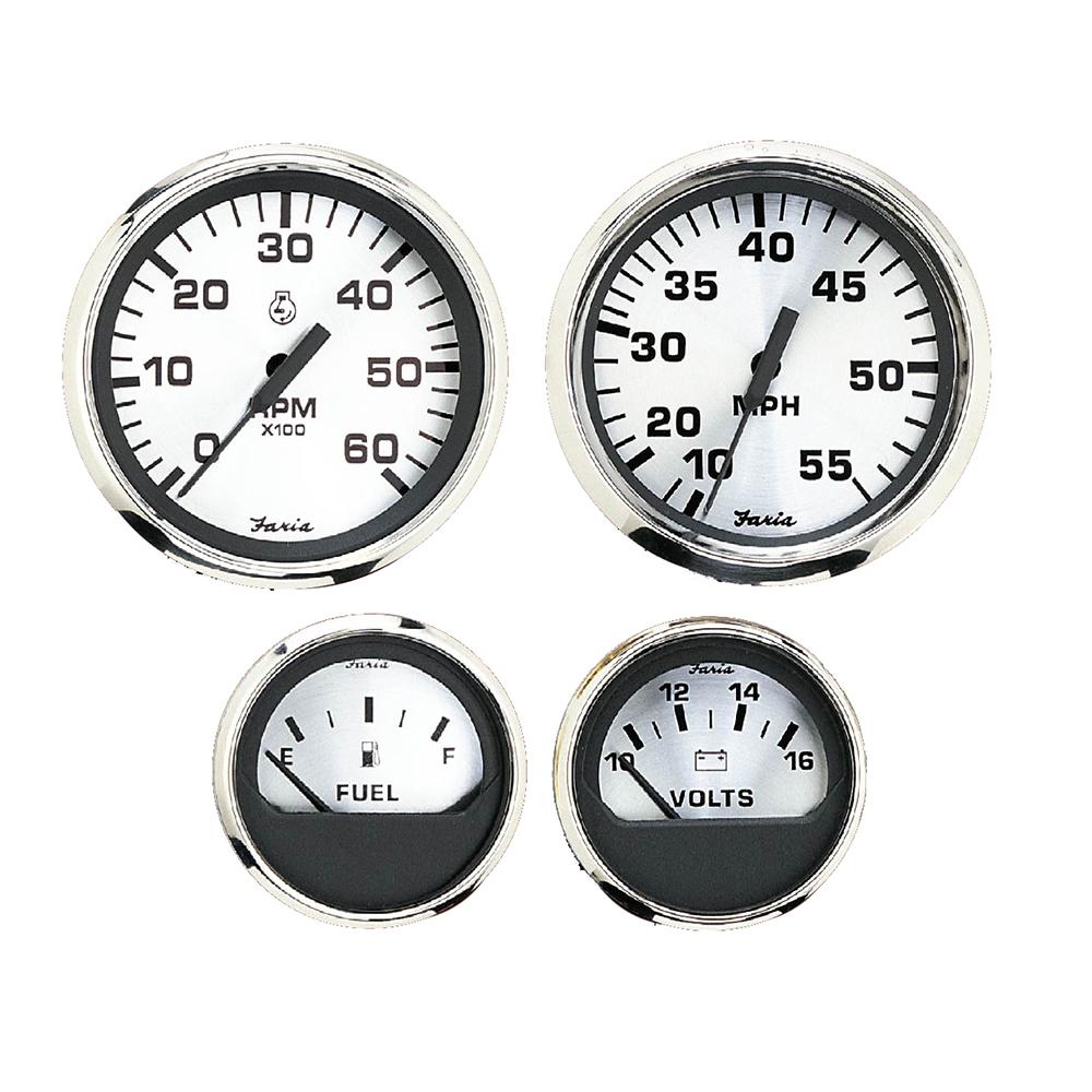 Faria Spun Silver Box Set of 4 Gauges f/Outboard Engines - Speedometer, Tach, Voltmeter  Fuel Level - KTF0182