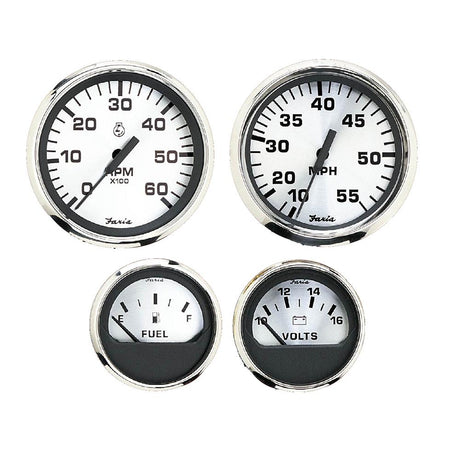 Faria Spun Silver Box Set of 4 Gauges f/Outboard Engines - Speedometer, Tach, Voltmeter  Fuel Level - KTF0182