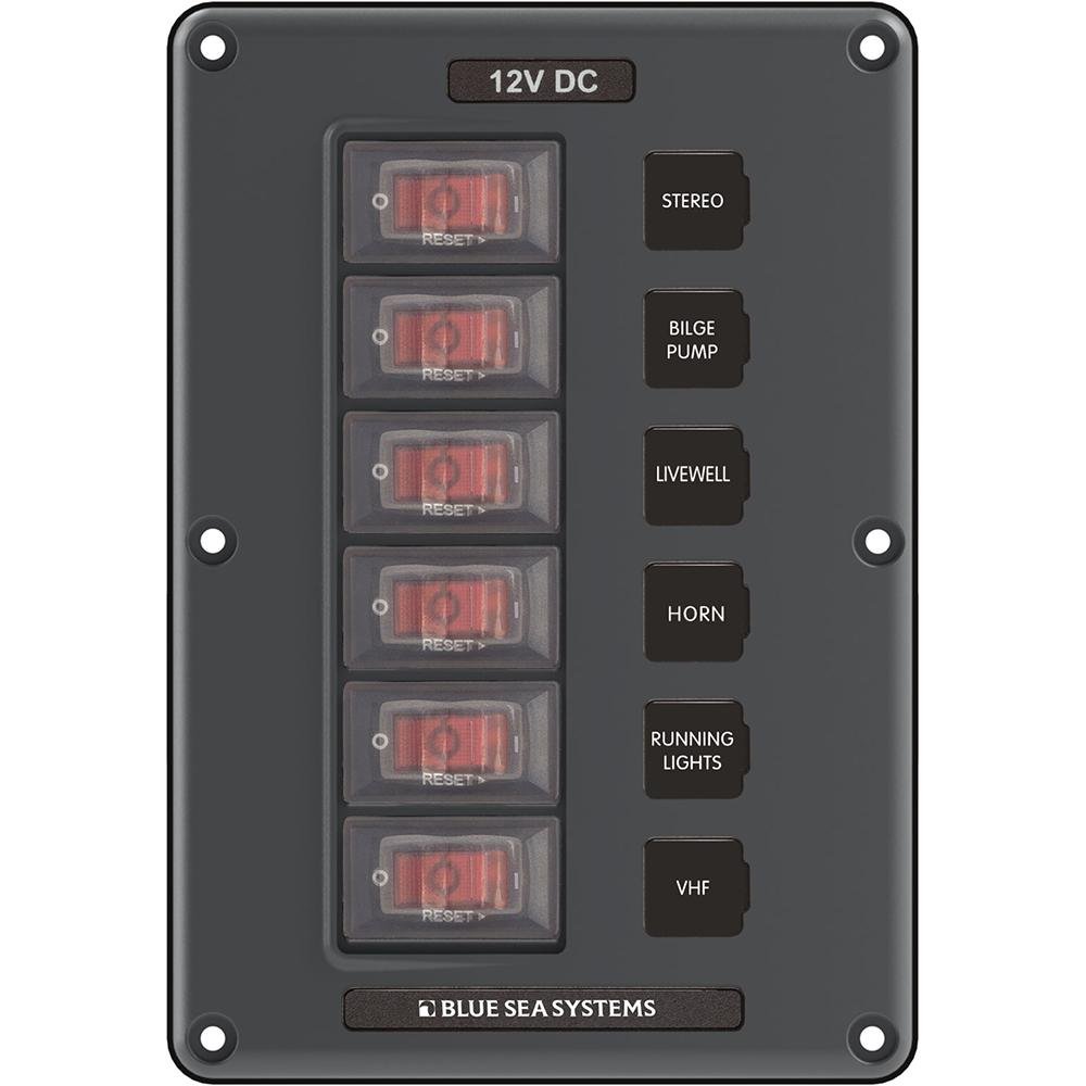 Blue Sea - Circuit Breaker Switch Panel 6 Position - Gray - 4322