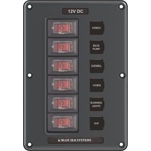 Blue Sea - Circuit Breaker Switch Panel 6 Position - Gray - 4322