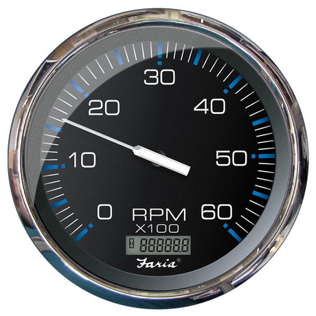 Faria 5" Tachometer w/Digital Hourmeter (6000 RPM) (Gas) (Inboard) Chesapeake Black w/Stainless Steel - 33763