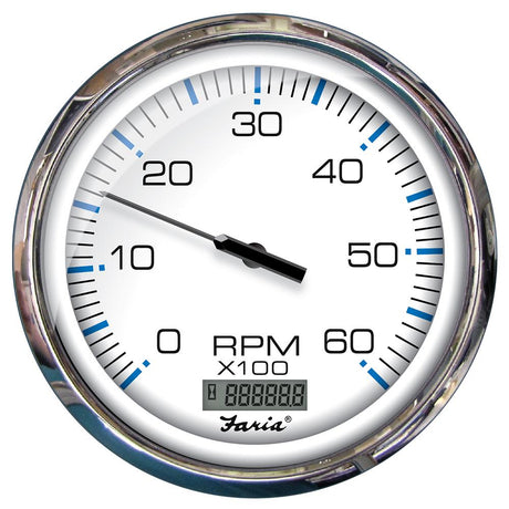 Faria 5" Tachometer w/Digital Hourmeter (6000 RPM) Gas (Inboard) Chesapeake White w/Stainless Steel Bezel - 33863