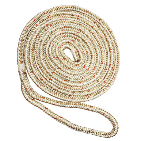 New England Ropes 5/8" x 35 Nylon Double Braid Dock Line - White/Gold w/Tracer