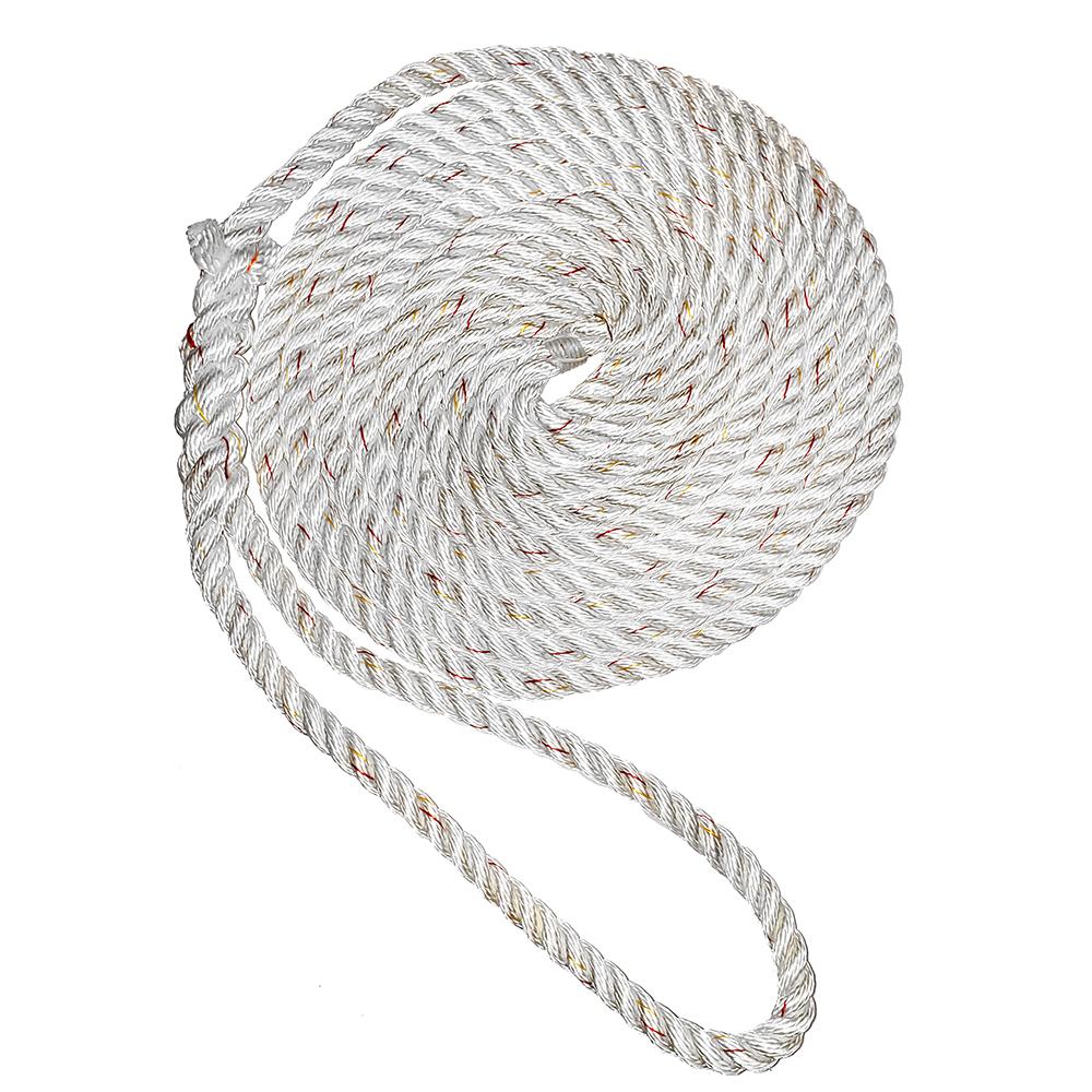 New England Ropes 1/2" X 35 Premium Nylon 3 Strand Dock Line - White w/Tracer