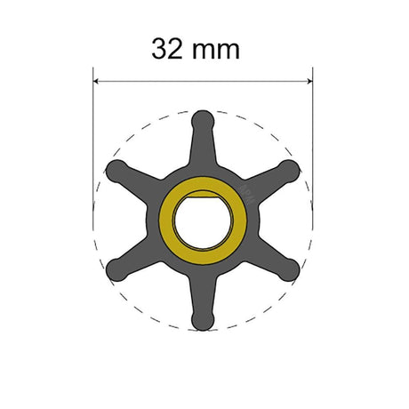 Albin Pump Premium Impeller Kit - 32 x 8 x 12mm - 6 Blade - Single Flat Insert - 06-01-001