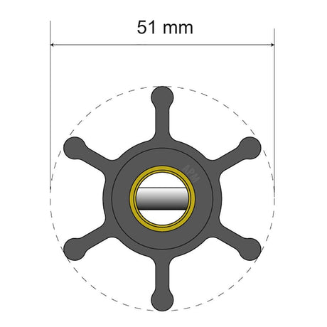 Albin Pump Premium Impeller Kit - 51 x 22 x 12mm - 6 Blade - Pin Insert - 06-01-005