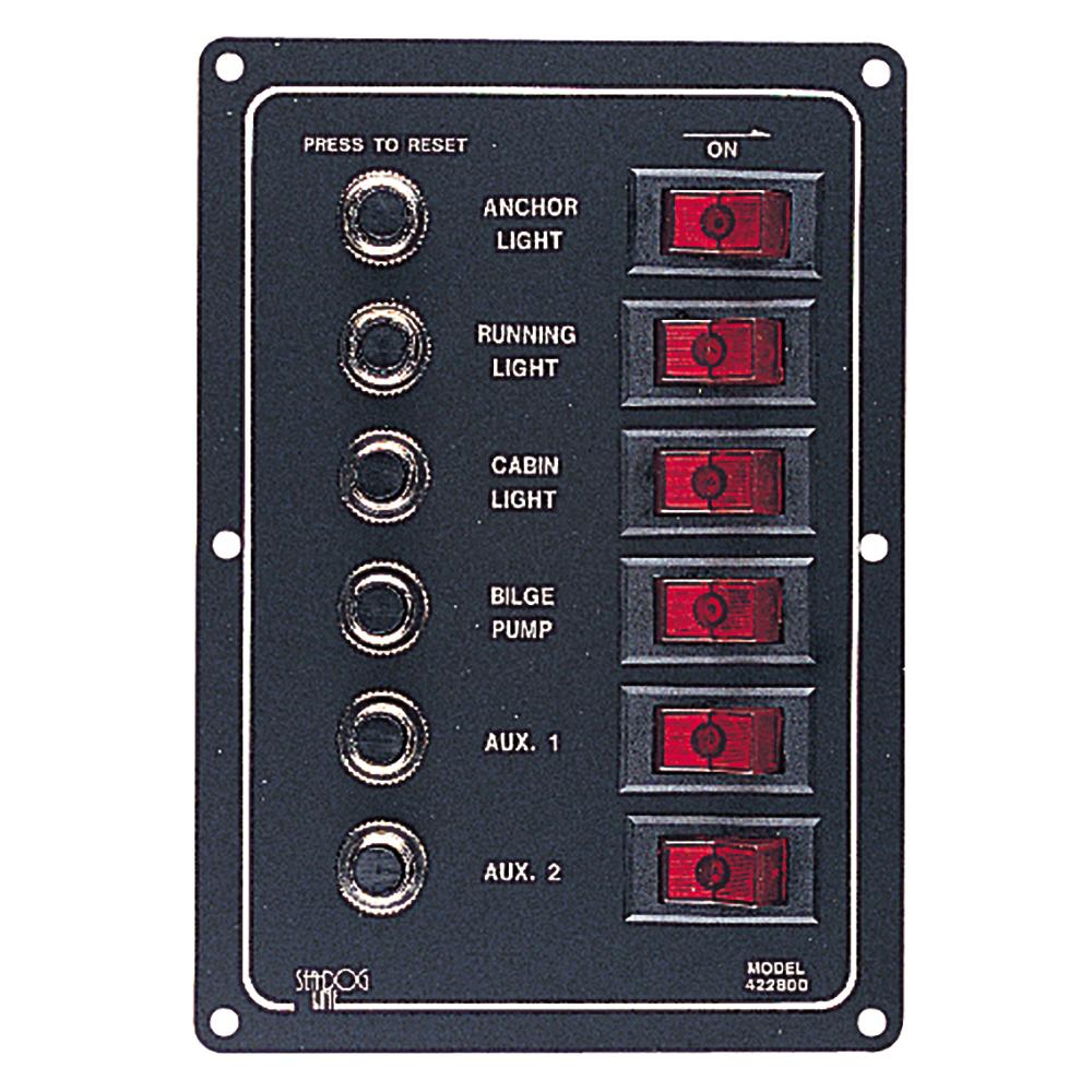 Sea-Dog Line - Aluminum 6 Circuit Breaker Panel 6-1/2" x 4-1/2" Stamped Anodized Aluminum - 4228001