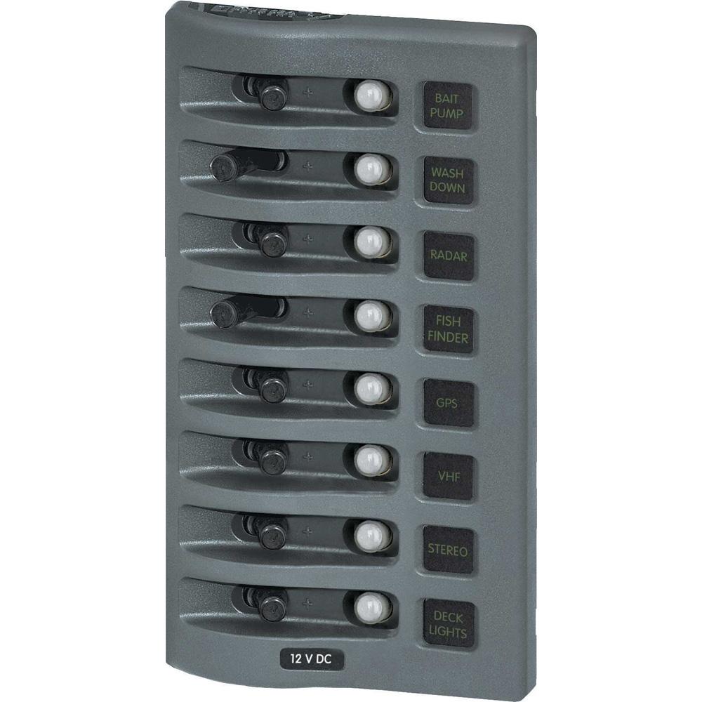 Blue Sea - Weather Deck Water Resistant Circuit Breaker Panel - 8 Position - Grey - 4378