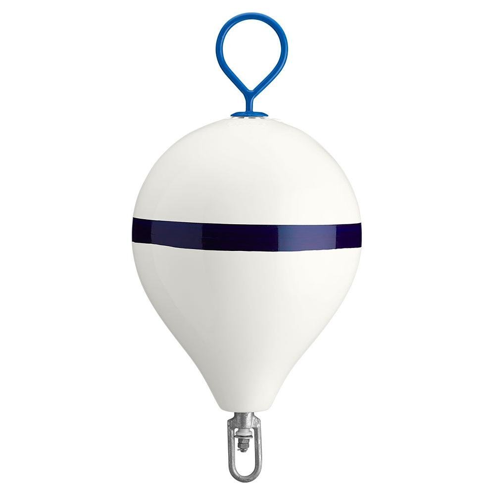 Polyform - Mooring Buoy w/Iron - 17" x 22" - White w/ Blue Stripe - CM-3 WH-STR